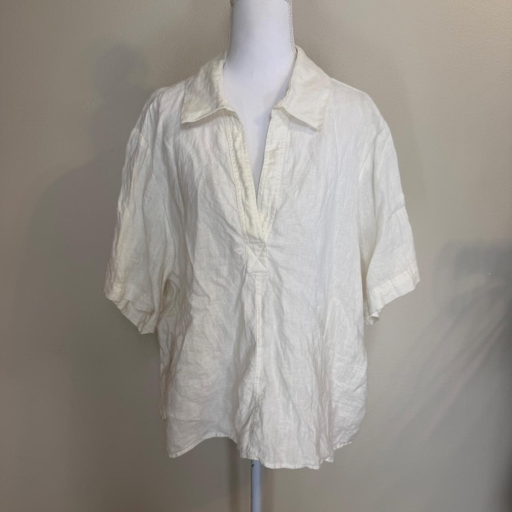 Quince 100% European Linen Short Sleeve Popover Top Womens XL Preppy Old Money
